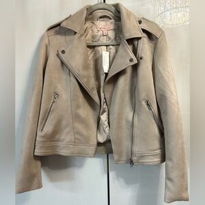 Philosophy Republic Clothing Moto Cross Zip Jacket Beige Faux Suede Women’s